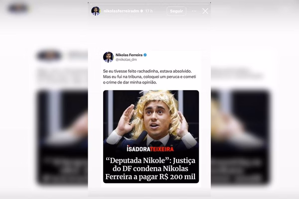 “Meu crime? Usar peruca e denunciar tirania de ativistas”, diz Nikolas