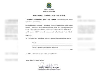 Senado também adere ao ponto facultativo na sexta-feira (2/5)