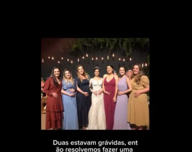Amigas tiram foto em casamento e meses depois todas engravidam juntas