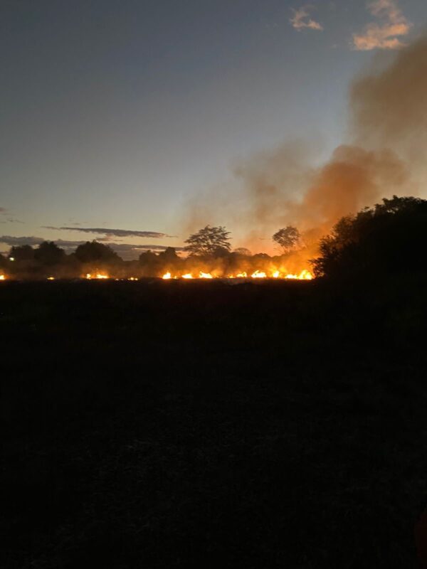 Bombeiros controlam fogo em pastagem seca que avançava sobre área residencial em Januária