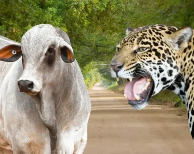 Encontro entre onças e touro no Portal do Pantanal assusta