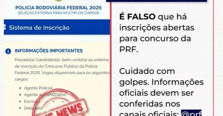 PRF alerta sobre fake news envolvendo falso concurso público
