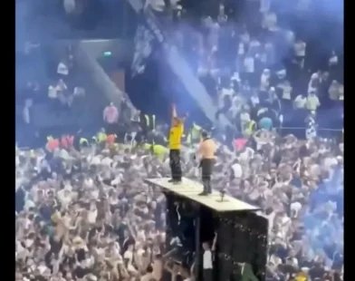 Torcedores invadem campo e sobem em telão após título do Tottenham; veja