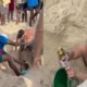 Turista britânico cava buraco e fica 3 horas preso nas areias de Copacabana