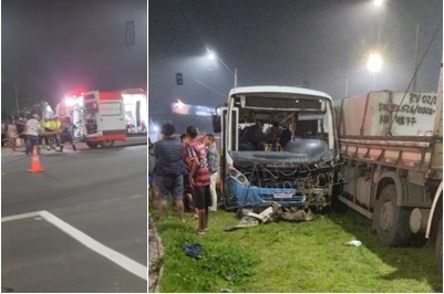 VÍDEO - Colisão entre ônibus e carreta deixa feridos na BR-101, em Sooretama