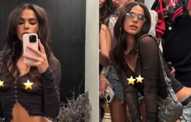 Bruna Marquezine usa blusa transparente e 'mostra demais' em festa funk
