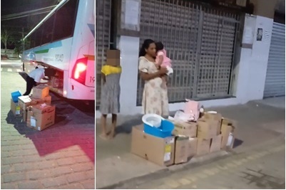 Família do interior de Linhares reclama que compras foram deixadas na rua por empresa de ônibus