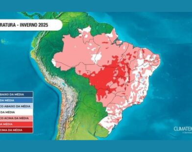 Imagem colorida de mapa do Brasil de previsão durante o inverno - Metrópoles