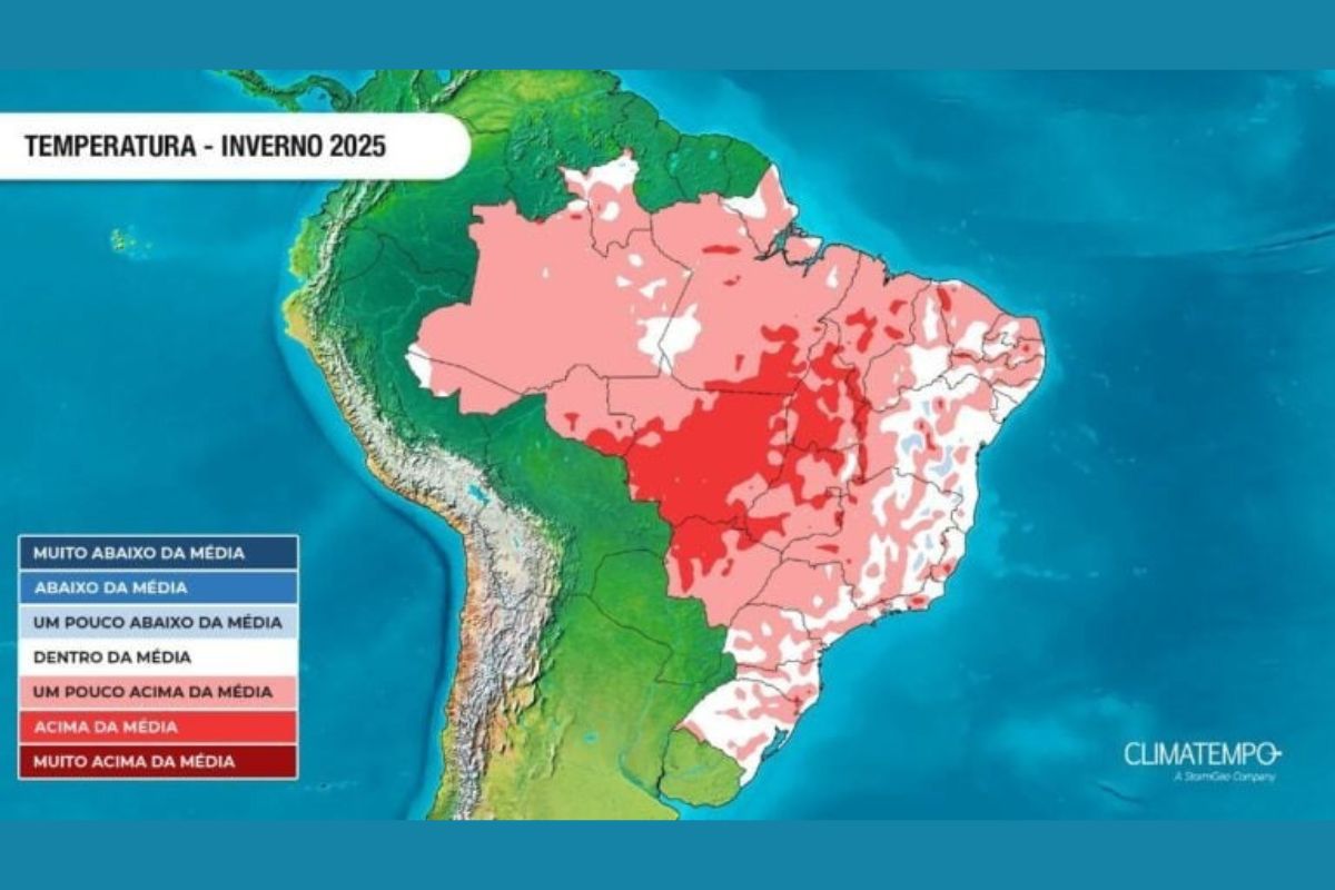 Imagem colorida de mapa do Brasil de previsão durante o inverno - Metrópoles