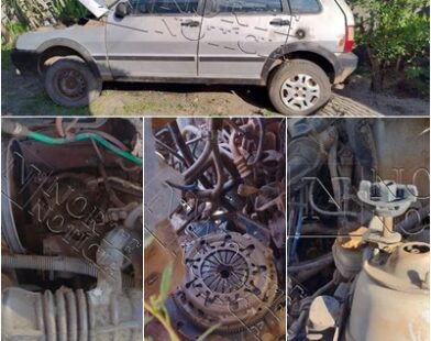 Peças de carro abandonado são furtadas no bairro Planalto, em Linhares