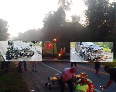 VÍDEO - Colisão entre carro e moto deixa motociclista em estado grave e interdita trecho da BR-101 em Sooretama