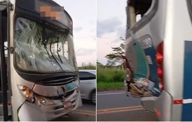 VÍDEOS - Colisão entre três ônibus deixa nove feridos na BR-101 em Linhares